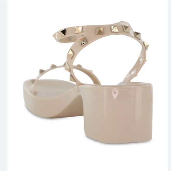 New MIA Indi Natural beige and gold studs jelly buckle strap chunky Sole heel 7 - Picture 3 of 5
